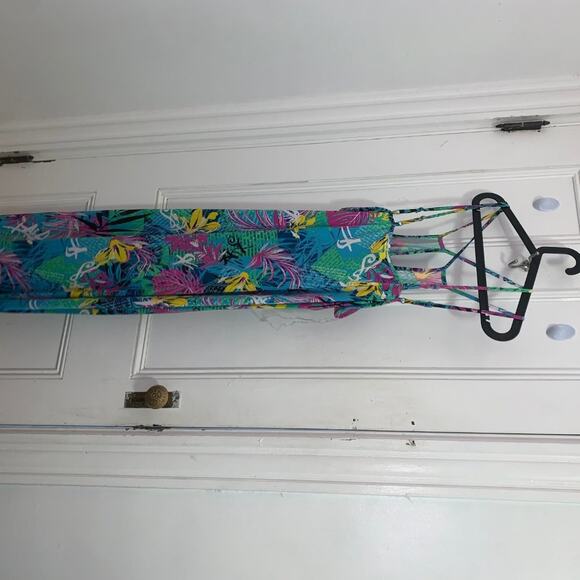 Blue Tropical Print Bodycon Midi Dress V neck Floral Plus Size - Picture 9 of 15